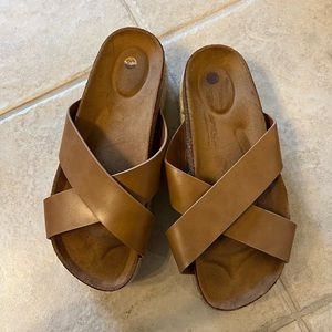 Leather Colored Espadrille Platform Sandals